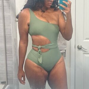 NEW W/O TAGS Aerie Olive OneShoulder Cutout One Piece (Hygienic Liner Intact)